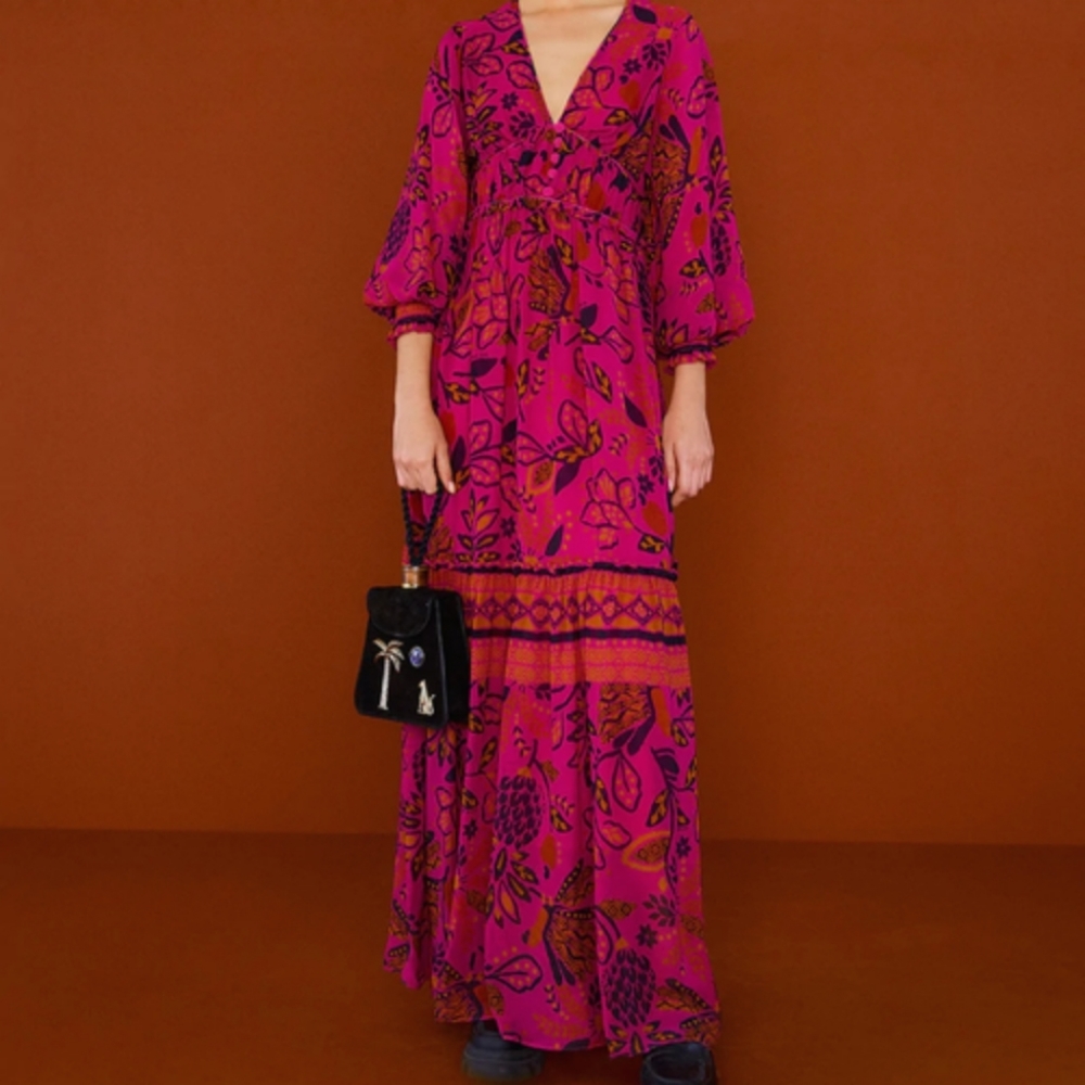 SOLD. Farm Rio Pink Macaw Maxi Dress. Small